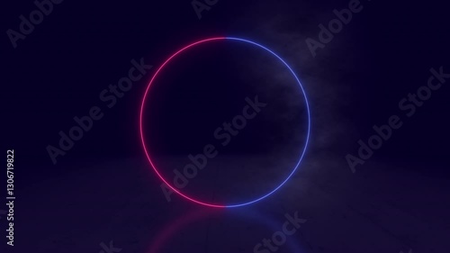 Wallpaper Mural A glowing neon circle frame with a blue and red/pink split color design on a dark background. Abstract and modern. Torontodigital.ca