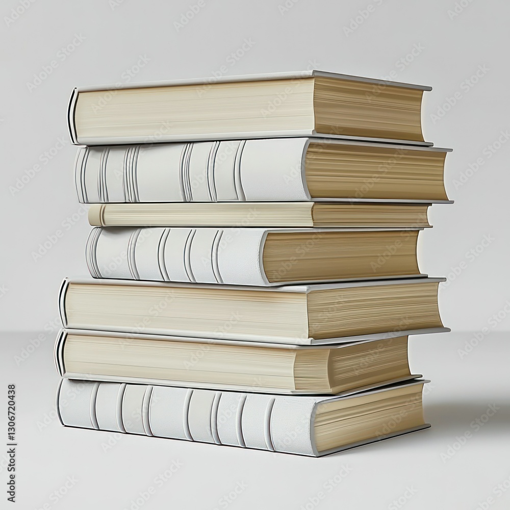 Fototapeta premium Stacked books on white backdrop, representing education and learning resources