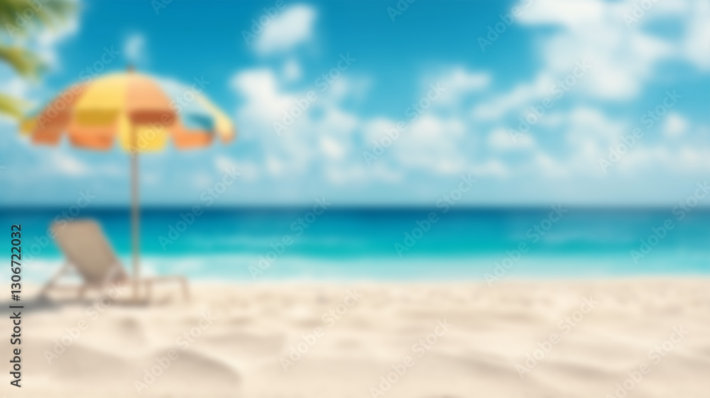 A colorful beach umbrella resting on the sand with a blurred ocean background. AI Generated Images A colorful beach umbrella resting on the sand with a blurred ocean background. AI Generated Images