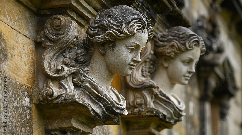 Stone Nymphs, Manor Wall, Architectural Detail, Exterior, History Stone Nymphs, Manor Wall, Architectural Detail, Exterior, History