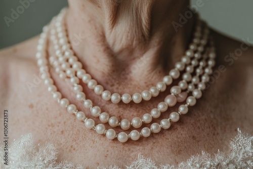 Wallpaper Mural Elegant close up of a mature woman s neck adorned with multiple strands of vintage pearls, showcasing sophistication and timeless beauty in a soft, neutral background Torontodigital.ca