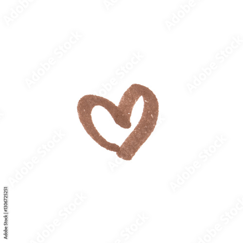 Outline Heart Symbol, hand-drawn marker glyph with brown color on transparent Background
