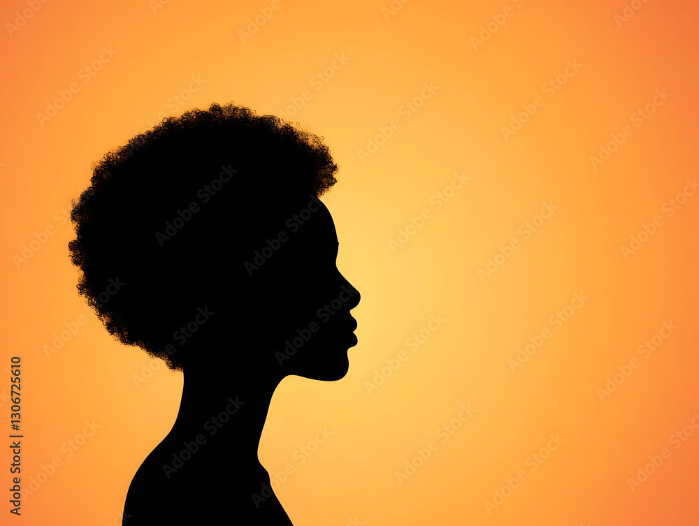 silhouette of person with curly hair against orange background, evoking thoughtful mood silhouette of person with curly hair against orange background, evoking thoughtful mood