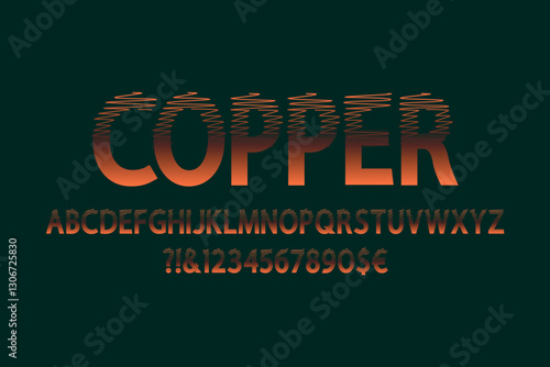 Elegant metallic font with a copper gradient and a glitch effect on a dark background. Great for luxury branding, posters, and stylish digital designs.