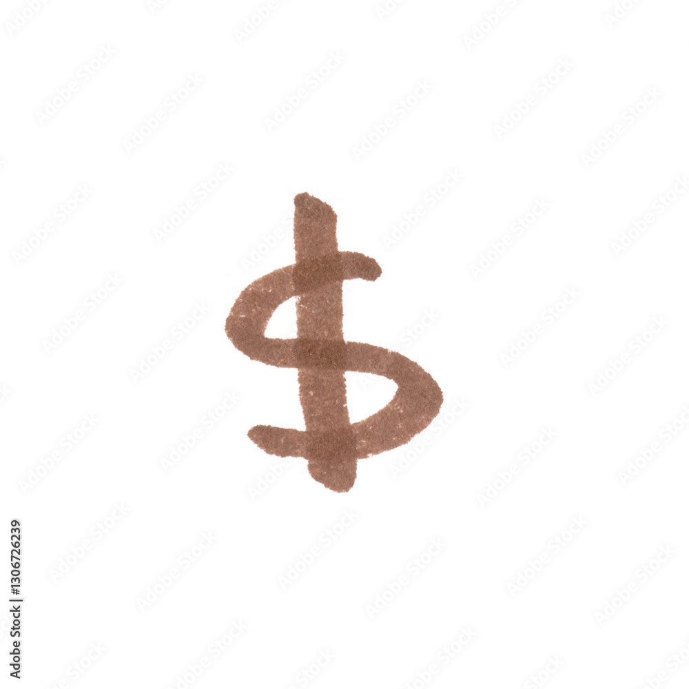 Obraz premium Dollar Symbol, hand-drawn marker glyph with brown color on transparent Background