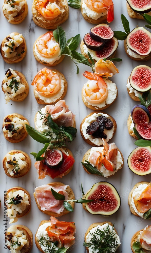 Gourmet Canapés with Seafood, Cheese, and Fresh Herbs. Gourmet Canapés with Seafood, Cheese, and Fresh Herbs.