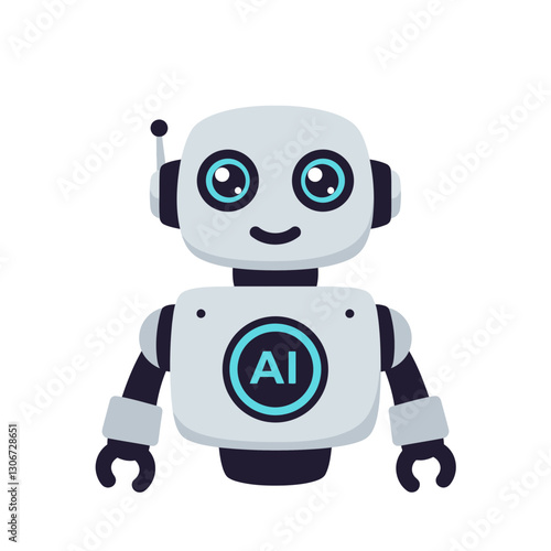 AI Robot Icon: A charming AI robot character with a friendly smile and sleek design. Ideal for illustrating artificial intelligence, machine learning, and technological advancements.