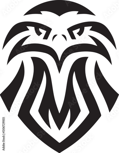 Bold Tribal Eagle Head Vector Logo in Black and White

 photo