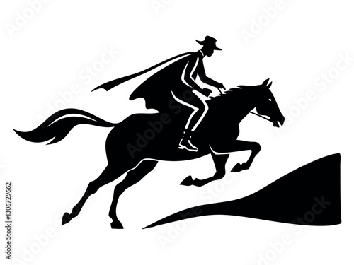Cowboy silhouette with rope lasso on horse vector illustration isolated on white background for rodeo western design. cowboy with lasso riding a horse. Rodeo vector illustration. 