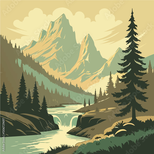 mountain landscape with forest