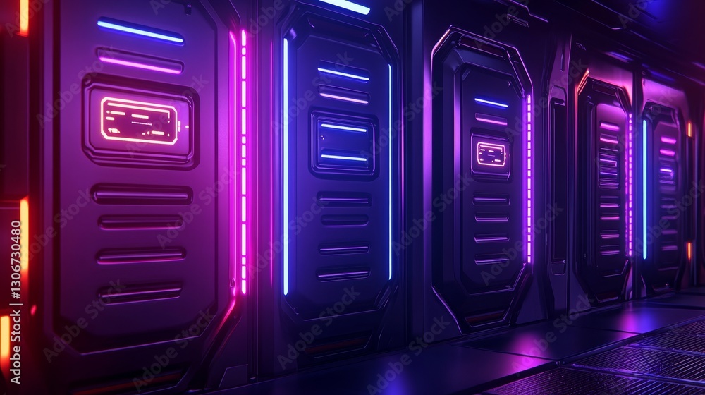 Futuristic corridor with illuminated panels, showcasing advanced technology and sci-fi ambiance Futuristic corridor with illuminated panels, showcasing advanced technology and sci-fi ambiance