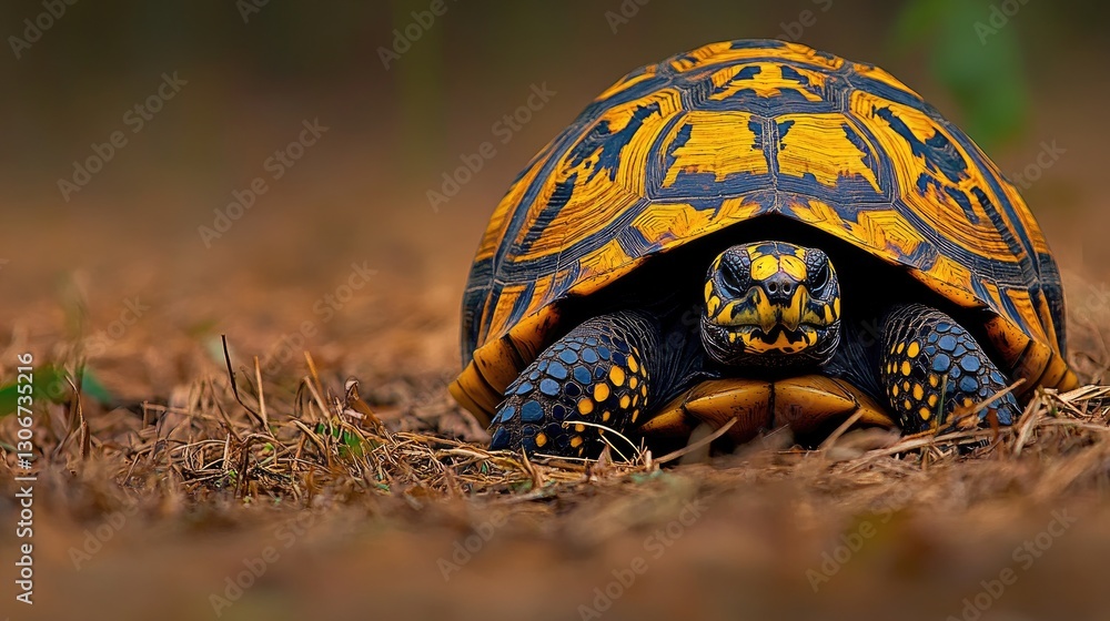 Obraz premium A tortoise peeking out from its shell, showcasing its strong protective armor.