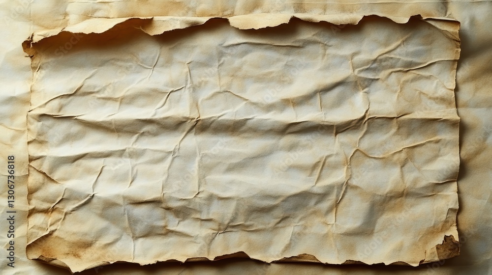 Vintage Aged Paper Texture with Wrinkles, Stains, and Old Parchment Effect – Grunge Background for Antique, Retro, and Historical Design Projects