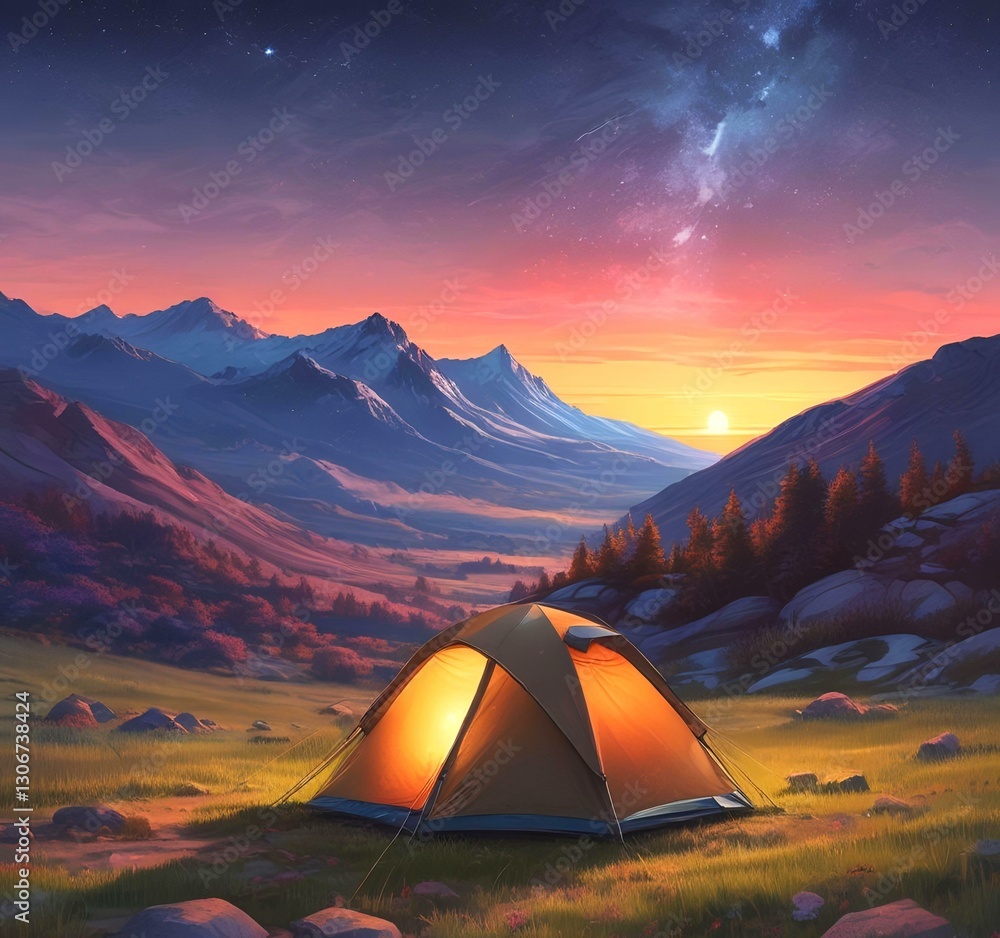 Illustration of camping with tant and wild landcape. Illustration of camping with tant and wild landcape.