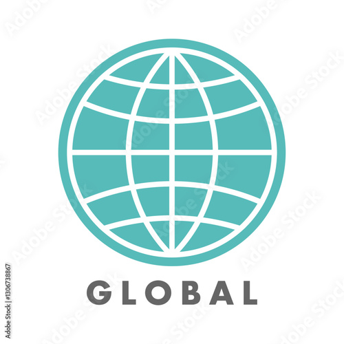GLOBALのテキスト付きシンプルな水色地球儀ベクターアイコン