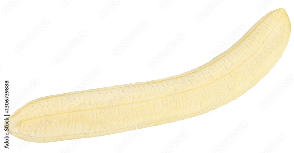 One peeled banana isolated on a transparent background. Completely in focus. Focus stacking. One peeled banana isolated on a transparent background. Completely in focus. Focus stacking.
