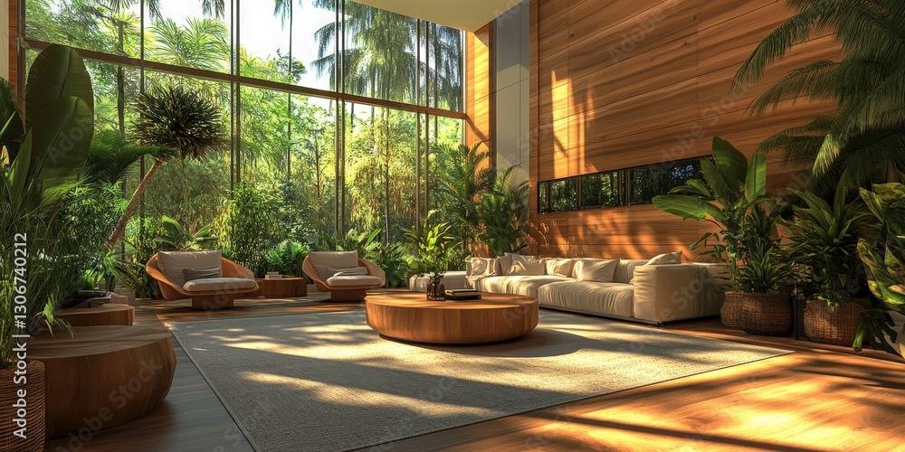 Fototapeta premium Modern Living Room with Green Sofas and Natural Light
