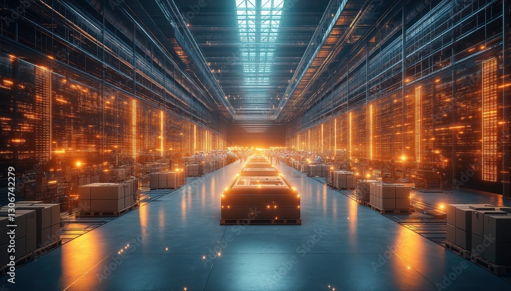 Modern Sustainable Tech Data Center with Automated Systems Storage Modern Sustainable Tech Data Center with Automated Systems Storage