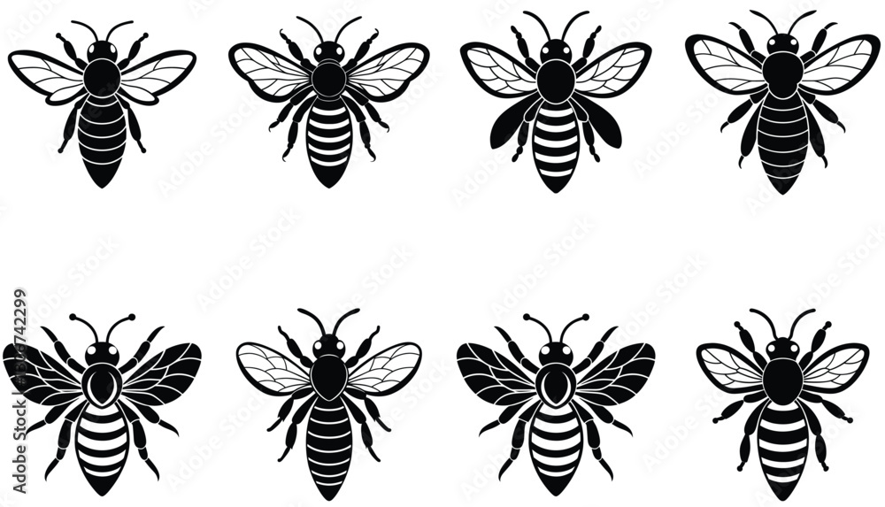 Bee vector shilhouette bundle Set Icon. Bee vector shilhouette bundle Set Icon.
