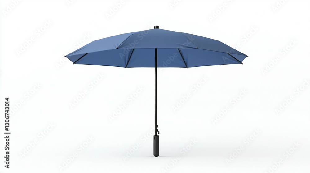 A blue umbrella, opened, against a white background. A blue umbrella, opened, against a white background.