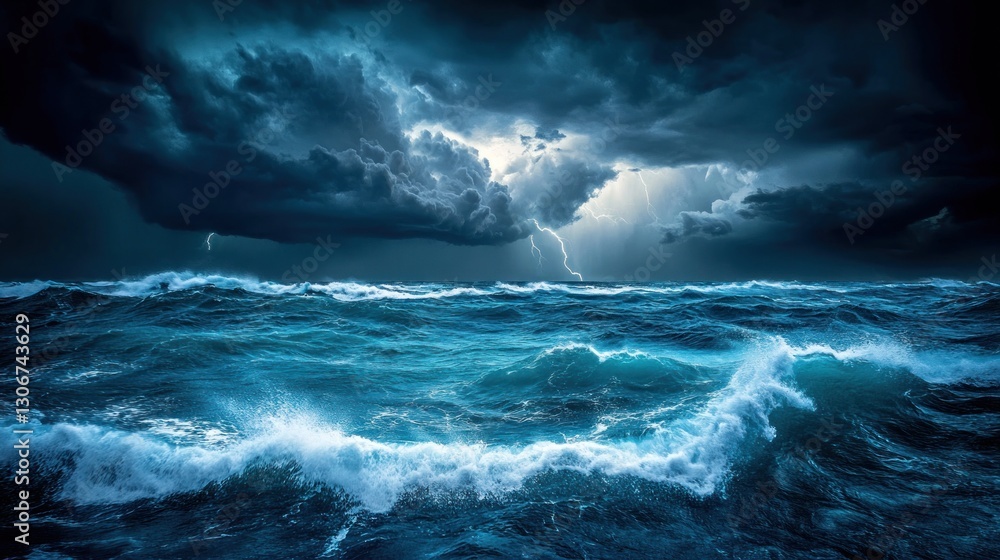 Dramatic ocean storm with lightning. Dramatic ocean storm with lightning.