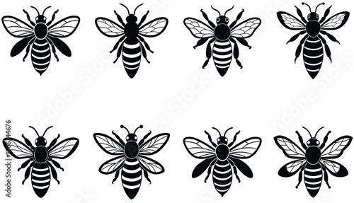 Bee vector shilhouette bundle Set Icon.