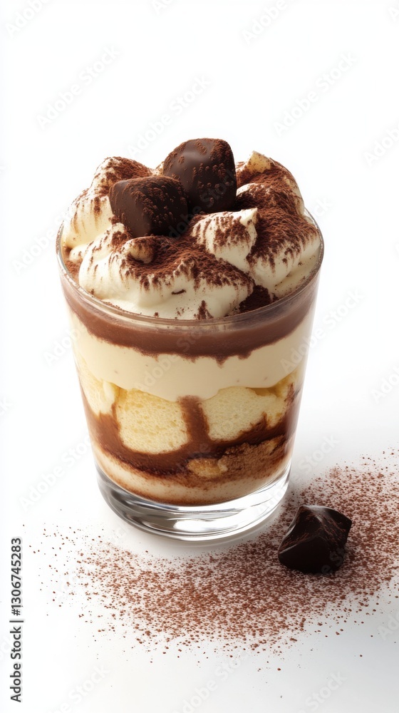 Rich dessert featuring layers of chocolate and cream decorated with whipped cream swirls Rich dessert featuring layers of chocolate and cream decorated with whipped cream swirls
