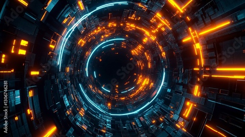 Wallpaper Mural 3D render of an abstract background with neon light lines on black, a glowing geometric stage design for a dance club and party concept. An abstract futuristic scene. Vector illustration. Background  Torontodigital.ca