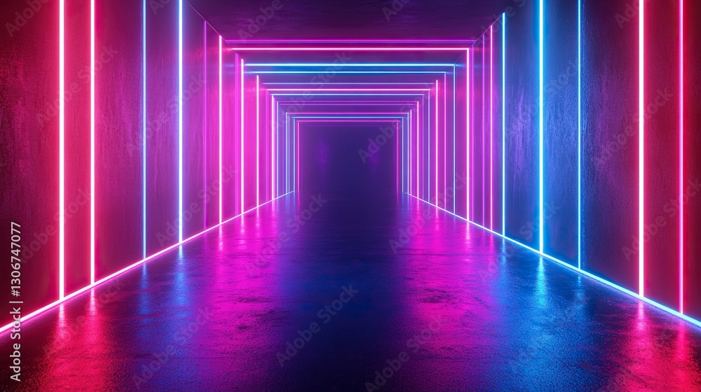 3D render of an abstract background with neon light lines on black, a glowing geometric stage design for a dance club and party concept. An abstract futuristic scene. Vector illustration. Background 3D render of an abstract background with neon light lines on black, a glowing geometric stage design for a dance club and party concept. An abstract futuristic scene. Vector illustration. Background