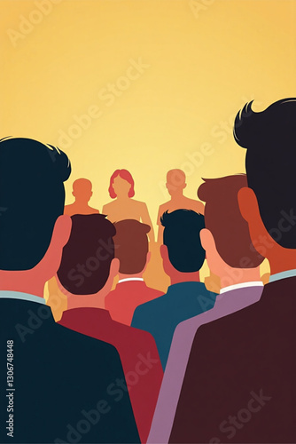 Vibrant Diverse Crowd Engaged in Lively Discussion People Expressing Varied Opinions in Dynamic Public Gathering Town Hall Meeting Vector Graphic Illustration