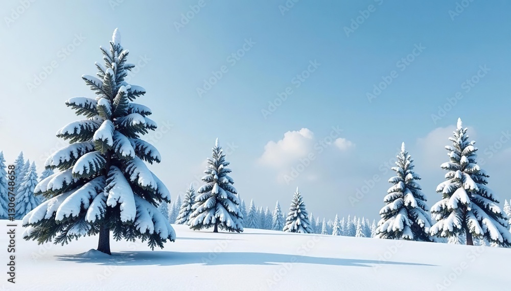 Fototapeta premium Trees stood like sentinels under a blanket of snow, calm landscape,