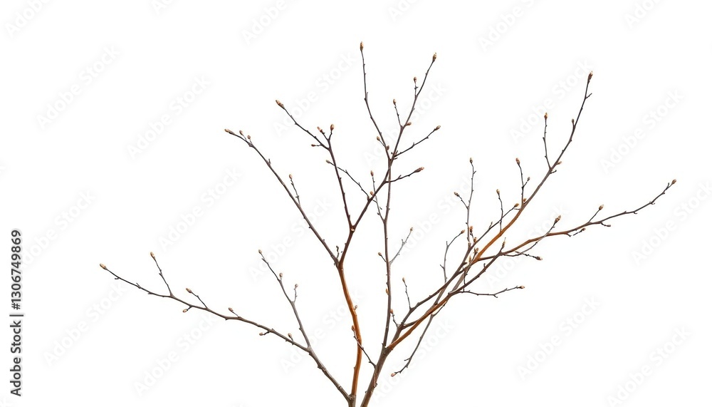 Delicate, bare branches isolated against a pure white backdrop, clean, detail Delicate, bare branches isolated against a pure white backdrop, clean, detail