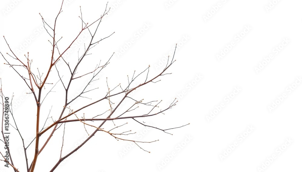 Delicate, bare branches isolated against a pure white backdrop, setting, organic Delicate, bare branches isolated against a pure white backdrop, setting, organic