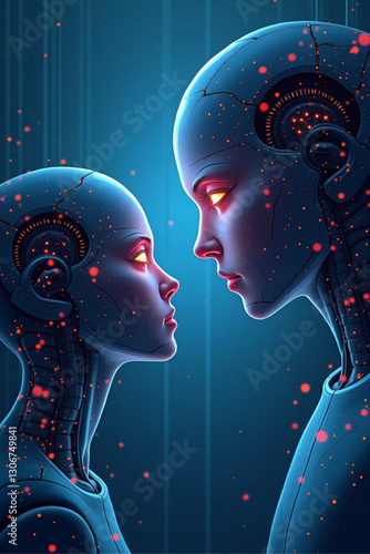 Futuristic Human-AI Collaboration Concept Digital Interface Connection People Interacting with Artificial Intelligence Exploring Technology's Potential Man Machine Symbiosis Vector
