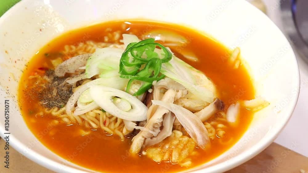 Spicy ramyeon with mushrooms and vegetables Spicy ramyeon with mushrooms and vegetables