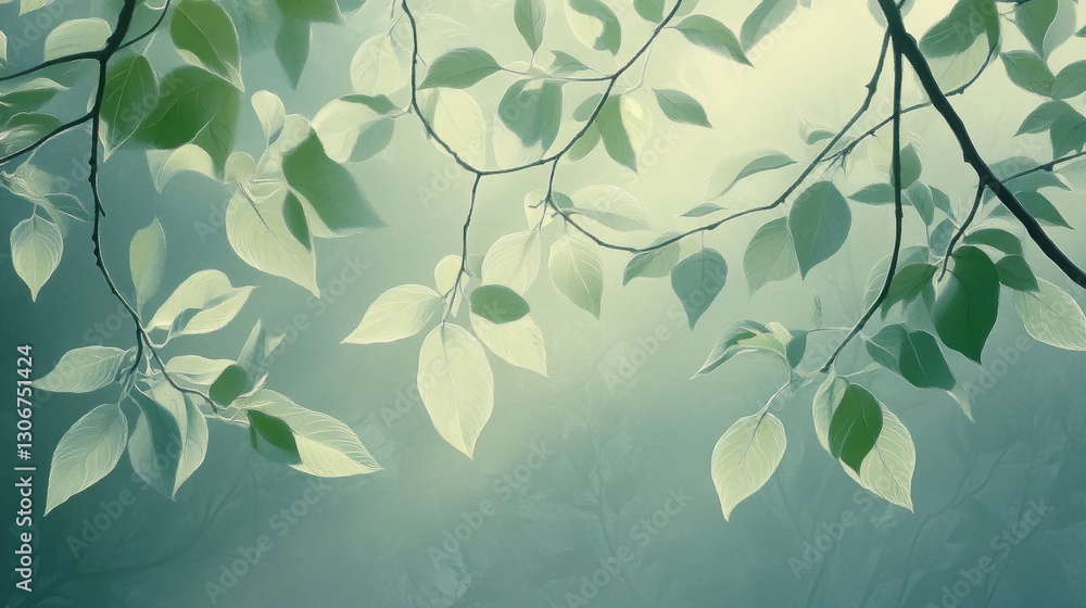 Misty forest leaves in soft light Misty forest leaves in soft light