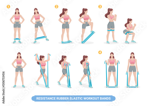 Resistance rubber elastic women workout bands illustration