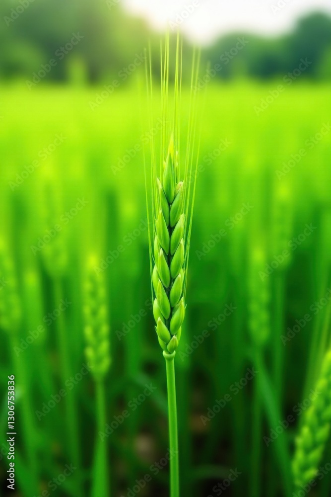 Green barley shoots push through the ground in a green meadow, agriculture, field, meadow Green barley shoots push through the ground in a green meadow, agriculture, field, meadow