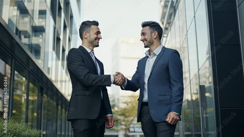 Successful handshake between two business partners in a modern urban setting environment Successful handshake between two business partners in a modern urban setting environment