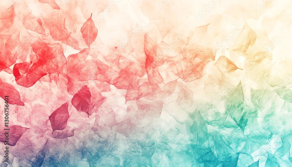 Fototapeta premium Soft Pastel Watercolor Background, Dreamy Leaves and Grass Silhouettes, Airy, Romantic