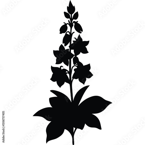 silhouette of a Delphinium flower on a white background, vector illustration