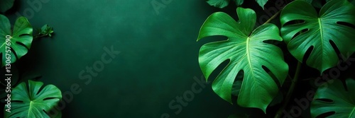 Wallpaper Mural Large Monstera leaves on a dark green tree trunk background, green, monstera Torontodigital.ca