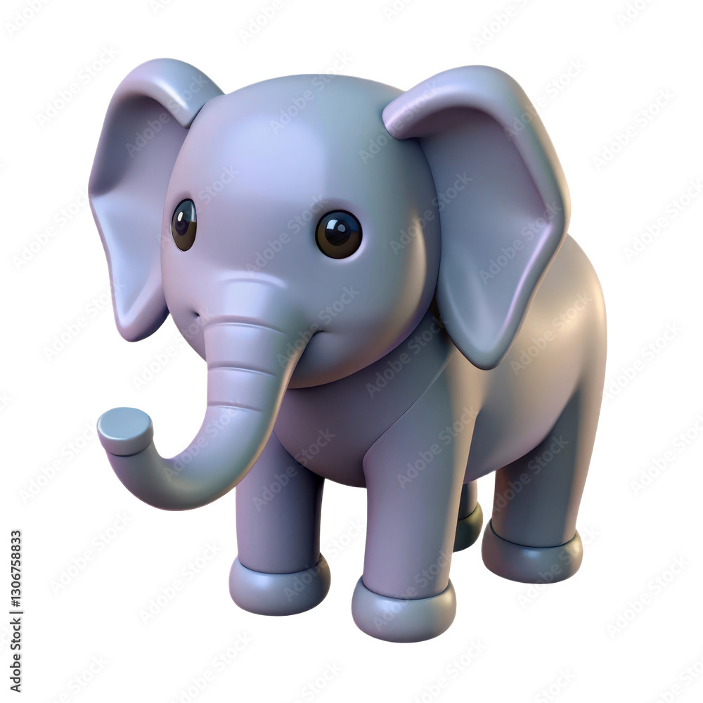 Fototapeta premium 3D PNG icon of a happy elephant in plastic style, isolated on transparent background
