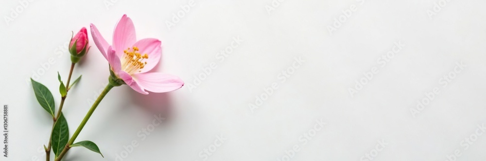 Fototapeta premium A delicate flower blooms against the starkness of a white surface, bloom, flora, flowers