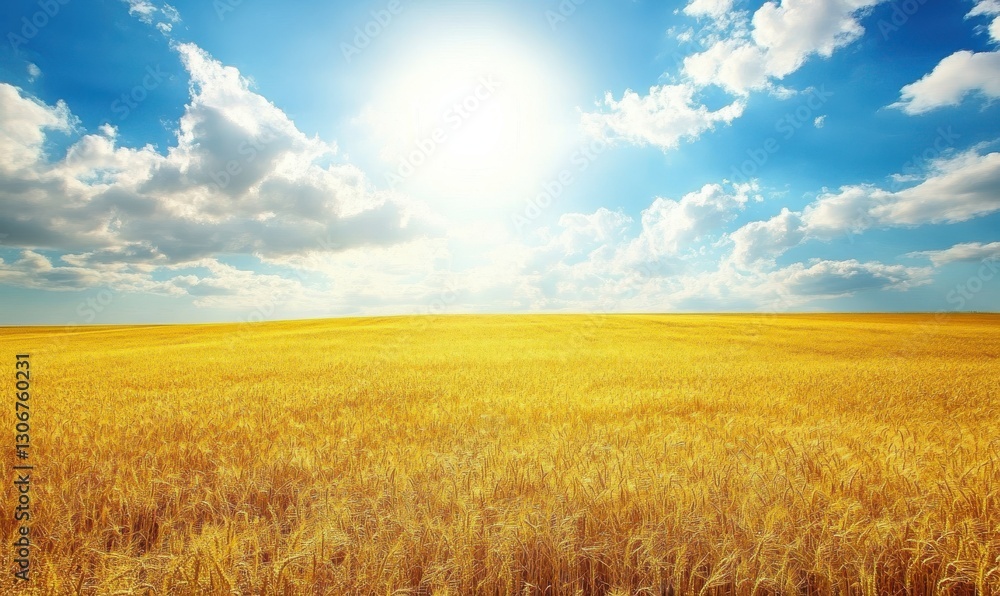 Expansive golden fields under a bright blue sky with clouds. Expansive golden fields under a bright blue sky with clouds.