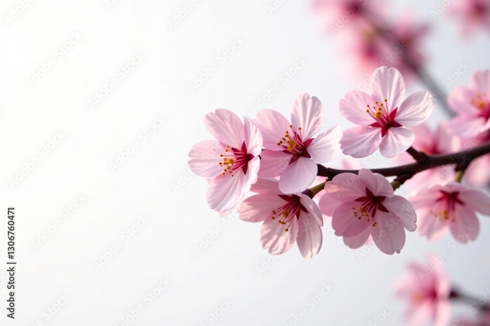 Single branch of cherry blossom tree isolated on white background, nature, flower, solitary Single branch of cherry blossom tree isolated on white background, nature, flower, solitary
