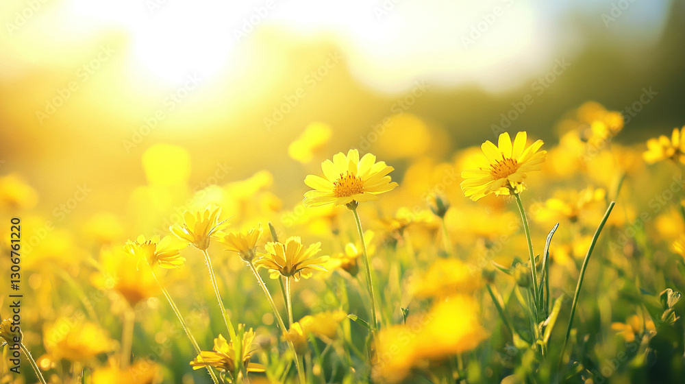 Vibrant yellow flowers in a sun-drenched meadow Vibrant yellow flowers in a sun-drenched meadow