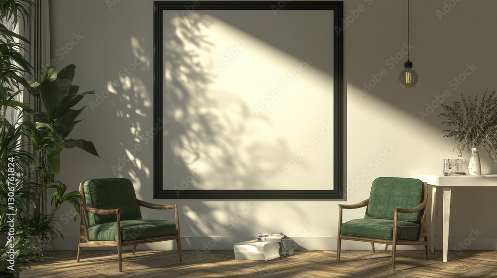 Fototapeta premium Intimate focus on a pristine white rectangular frame with a striking black edge, tilted slightly left, casting intriguing shadows that dance across its smooth surface