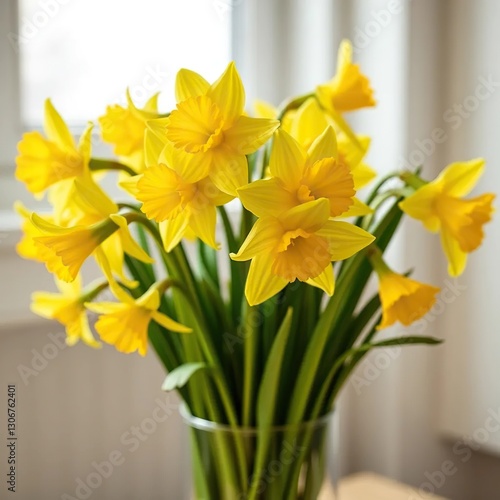 Wallpaper Mural Bright yellow-green daffodils in a modern vase, floral, modern, yellow Torontodigital.ca