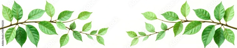 Leafy branches with delicate leaves in shades of green isolated on white background, organic, texture Leafy branches with delicate leaves in shades of green isolated on white background, organic, texture